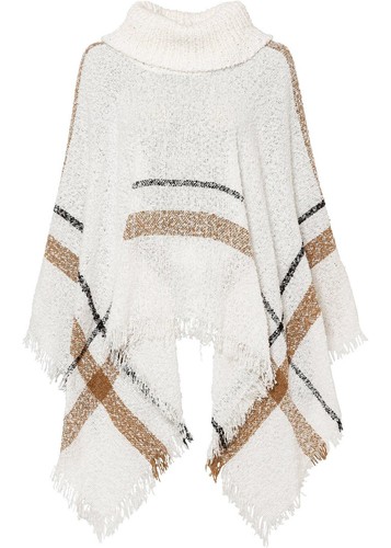 Poncho wollweiß camel schwarz - wollweiß,