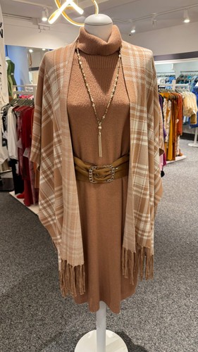 Poncho beige kariert