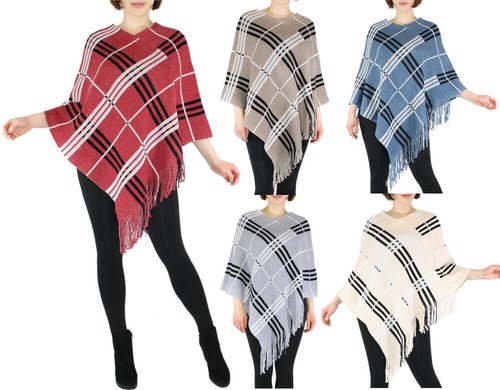Damen strickponcho kariert - damen,