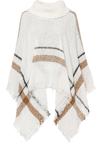 Poncho wollweiß camel schwarz - poncho,