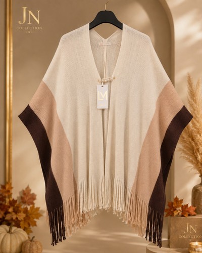 Damen poncho creme - rosé, braun
